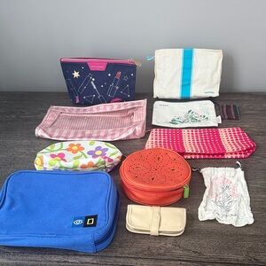 Colorful Makeup Bags with assorted Accessory Pouch Sets.
